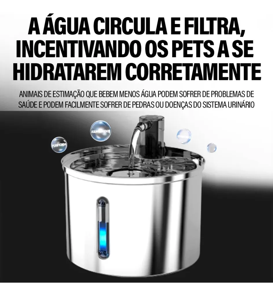 Fonte de água de aço inoxidável para cães e gatos 3 litros - Newpet