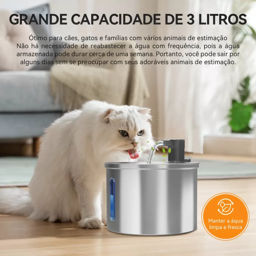 Fonte de água de aço inoxidável para cães e gatos 3 litros - Newpet