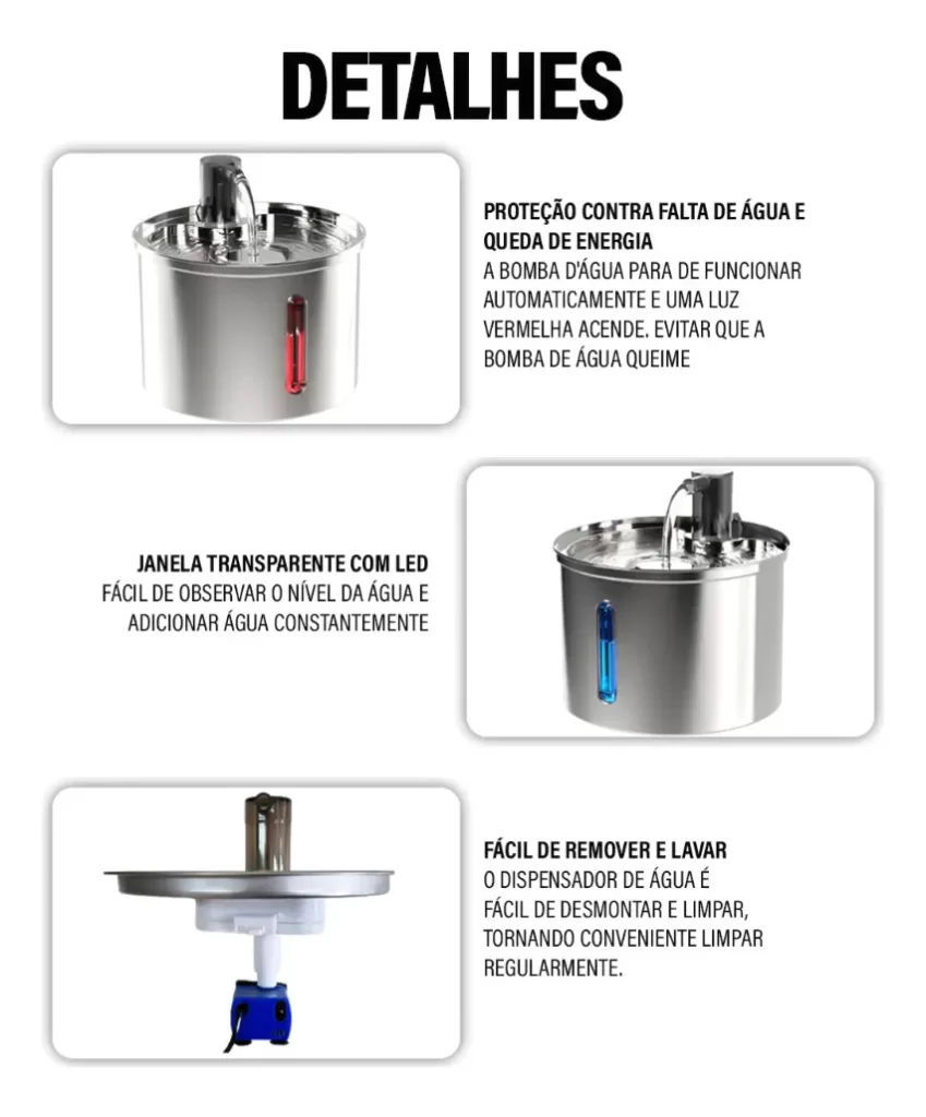 Fonte de água de aço inoxidável para cães e gatos 3 litros - Newpet